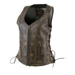 Milwaukee Leather Women’s Bella Distressed Brown Leather Motorcycle Vest with Side Laces – LKL4719 - Image 9