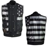 Milwaukee Leather LKM3784 Men’s Classic Black Leather Motorcycle Rider Vest Stars and Stripes Design w/ USA Flag Liner - Image 6