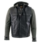 Milwaukee Leather LKM3785 Men’s 2 in 1 Classic Black Premium Leather Motorcycle Hoodie Jacket w/ Convertible Vest - Image 8