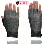 Milwaukee Leather MG7761 Women’s Grey Leather Gel Palm Fingerless Motorcycle Hand Gloves W/ Stylish ‘Wrist Detailing’ - Image 6
