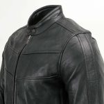 Milwaukee Leather Men’s Black Cafe Racer Leather Jacket with Snap Button Collar SFM1835 - Image 6