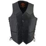 Milwaukee Leather SH1315Tall Men’s Classic Black Leather V-Neck Side Lace Motorcycle Rider Vest w/ Snap Closure - Image 5