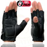 Milwaukee Leather SH198 Men’s Black Leather Gel Padded Palm Fingerless Motorcycle Gloves w/ Grey Flame Embroidery - Image 7