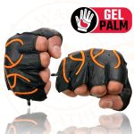Milwaukee Leather SH198 Men’s Black Leather Gel Padded Palm Fingerless Motorcycle Gloves w/ Orange Flame Embroidery - Image 7