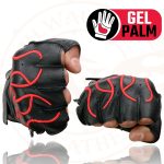 Milwaukee Leather SH198 Men’s Black Leather Gel Padded Palm Fingerless Motorcycle Gloves w/ Red Flame Embroidery - Image 7