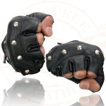 Milwaukee Leather SH211 Men’s Black Leather Gel Padded Palm Fingerless Motorcycle Hand Gloves W/ ‘Open Knuckle’ & Detailing - Image 6