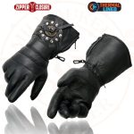 Milwaukee Leather Men’s Gauntlet Motorcycle Hand Gloves-Black Leather Thermal Lined with Conchos on Cuff- SH238 - Image 6