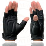 Milwaukee Leather SH352 Men’s Black Leather Gel Padded Palm Fingerless Motorcycle Hand Gloves W/ ‘Embroidered Flaming Eagle’ - Image 6