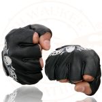Milwaukee Leather SH353 Men’s Black Leather Gel Padded Palm Fingerless Motorcycle Hand Gloves W/ ‘Embroidered Skull & Bones’ - Image 6