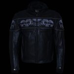 Milwaukee Leather Men’s Futile CE Armored Leather Motorcycle Jacket w/ Hoodie Liner, Reflective Skull – LKM17016 - Image 6