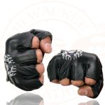 Milwaukee Leather SH351 Men’s ‘Flaming Skull’ Black Leather Fingerless Gloves - Image 7