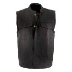 Milwaukee Leather LKM3780 Men’s Black Premium Leather Motorcycle Rider Vest w/ Red Stitching and USA Inside Flag Lining - Image 8