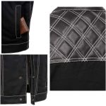 Milwaukee Leather MDM3035 Men’s Wrecker Club Vest – Black Denim & Leather, Diamond Quilt, White Stitch - Image 7