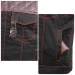 Milwaukee Leather MDM3036 Men’s Wrecker Club Vest – Black Denim & Leather, Diamond Quilt, Red Stitch - Image 7