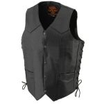 Milwaukee Leather SH1315Tall Men’s Classic Black Leather V-Neck Side Lace Motorcycle Rider Vest w/ Snap Closure - Image 7