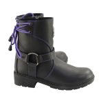 Milwaukee Leather MBL9317 Women’s Black Leather Harness Zip-Up Motorcycle Rider Boots w/ Purple Back Laces - Image 10