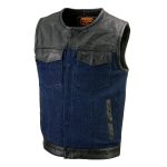 Milwaukee Leather MDM3004 Men’s Brute Dual Closure Blue Denim and Black Leather Club Style Vest - Image 9