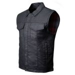 Milwaukee Leather MDM3030 Men’s Black Waxy Coated Denim Club Style Motorcycle Rider Vest w/ Shirt Collar - Image 17