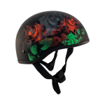 ZOX ST-225A ‘Retro Old School’ Roses Matte Grey Motorcycle Half Helmet - Image 8