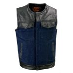 Milwaukee Leather MDM3004 Men’s Brute Dual Closure Blue Denim and Black Leather Club Style Vest - Image 10