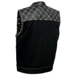 Milwaukee Leather MDM3035 Men’s Wrecker Club Vest – Black Denim & Leather, Diamond Quilt, White Stitch - Image 9