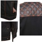 Milwaukee Leather MDM3037 Men’s Wrecker Club Vest – Black Denim & Leather, Diamond Quilt, Orange Stitch - Image 8
