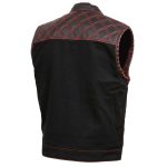 Milwaukee Leather MDM3036 Men’s Wrecker Club Vest – Black Denim & Leather, Diamond Quilt, Red Stitch - Image 8