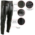 Milwaukee Leather LKM5713 Men’s Premium Black Cowhide Leather Racing Pants w/ CE Armor Knee Protection - Image 2