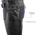 Milwaukee Leather LKM5724 Men’s Black Braided Premium Leather Classic Fit Leather Chaps w/ Elastic Panel - Image 6