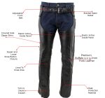 Milwaukee Leather LKM5724 Men’s Black Braided Premium Leather Classic Fit Leather Chaps w/ Elastic Panel - Image 2