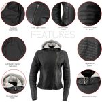 Milwaukee Leather LKL2737 Women’s Black Premium Leather Motorcycle Biker Racer Style Scuba Jacket w/ Hoodie - Image 4