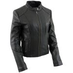 Milwaukee Leather LKL2735 Women’s Black Premium Leather Scuba Style Biker Jacket w/ Mandarin Collar