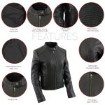 Milwaukee Leather LKL2735 Women’s Black Premium Leather Scuba Style Biker Jacket w/ Mandarin Collar - Image 4