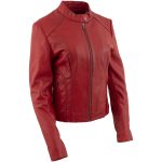 Milwaukee Leather LKL2738 Women’s Red Premium Leather Scuba Style Biker Jacket w/ Mandarin Collar