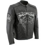 Milwaukee Leather LKM17008 Men’s Premium Black Reflective Skulls Cruiser Style Motorcycle Jacket w/ CE Armor
