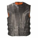 Biker Hill BAM3530 Men’s Swat-Tactical Style Black Motorcycle Leather Rider Vest