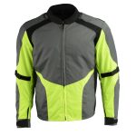 M Boss Motorcycle Apparel BOS11706 Men’s Grey/Hi-Vis Green Nylon Motorcycle Racer Jacket with Armor Protection
