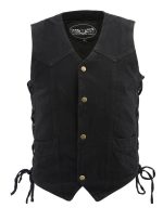M Boss Motorcycle Apparel BOS13003 Men’s Black Denim Motorcycle Side Lace Vest with Quick Draw Pocket - Image 10