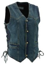 M Boss Motorcycle Apparel BOS13003 Men’s Blue Denim Motorcycle Side Lace Vest with Quick Draw Pocket - Image 9