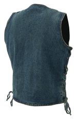 M Boss Motorcycle Apparel BOS13003 Men’s Blue Denim Motorcycle Side Lace Vest with Quick Draw Pocket - Image 5