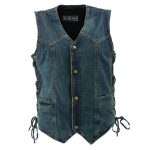 M Boss Motorcycle Apparel BOS13003 Men’s Blue Denim Motorcycle Side Lace Vest with Quick Draw Pocket