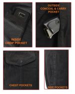 M Boss Motorcycle Apparel BOS13004 Men’s Black Denim Motorcycle Side Lace Vest with Shirt Style Collar - Image 4