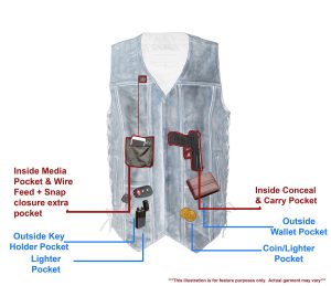 M Boss Motorcycle Apparel BOS13501 Men’s Distressed Brown Leather 10 Pocket Motorcycle Vest w/ Quick Draw Pocket - Image 2