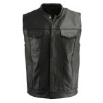 M Boss Motorcycle Apparel BOS13502 Men’s Leather Black Snap Front Club Style Vest with Quick Draw Pocket