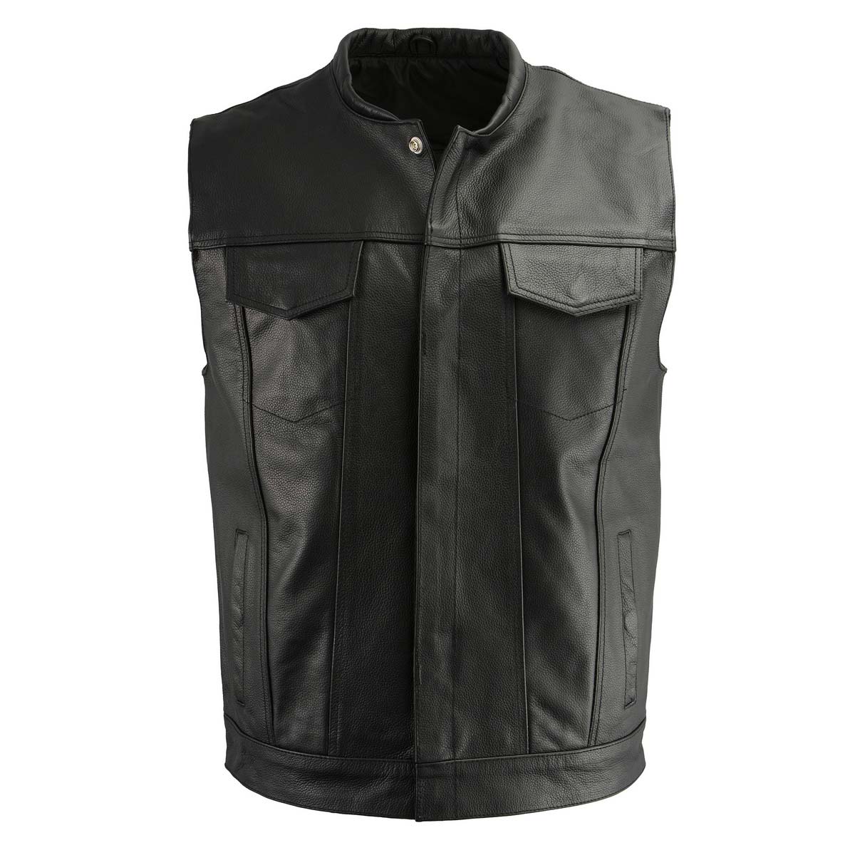 M Boss Motorcycle Apparel BOS13502 Men’s Leather Black Snap Front Club Style Vest with Quick Draw Pocket