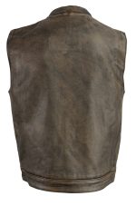 M Boss Motorcycle Apparel BOS13502 Men’s Leather Distressed Brown Snap Front Vest - Image 4