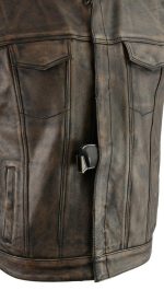 M Boss Motorcycle Apparel BOS13502 Men’s Leather Distressed Brown Snap Front Vest - Image 2