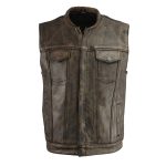 M Boss Motorcycle Apparel BOS13502 Men’s Leather Distressed Brown Snap Front Vest