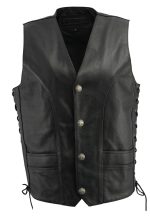 M Boss Motorcycle Apparel BOS13507 Men’s Black Side Lace Leather Vest with Buffalo Nickel Snaps