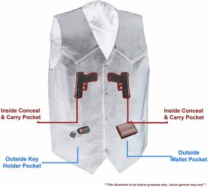 M-Boss Motorcycle Apparel BOS13514T Men’s Black Classic Western Style Conceal/Carry Biker Leather Vest in TALL SIZES - Image 2